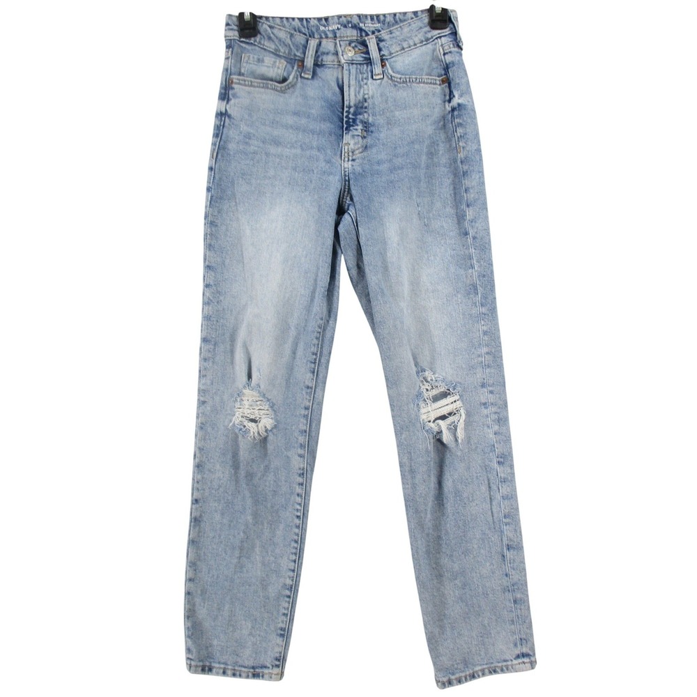Old Navy OG Straight High Rise Distressed Light Wash Denim Jeans Womens Size 0